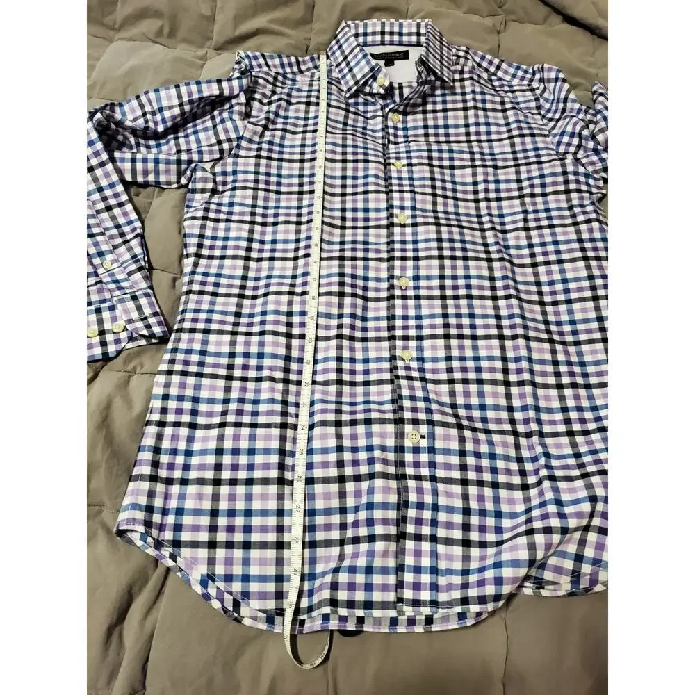 Banana Republic Non Iron Tailored Slim Fit Shirt Mens M Purple Blue Plaid Button